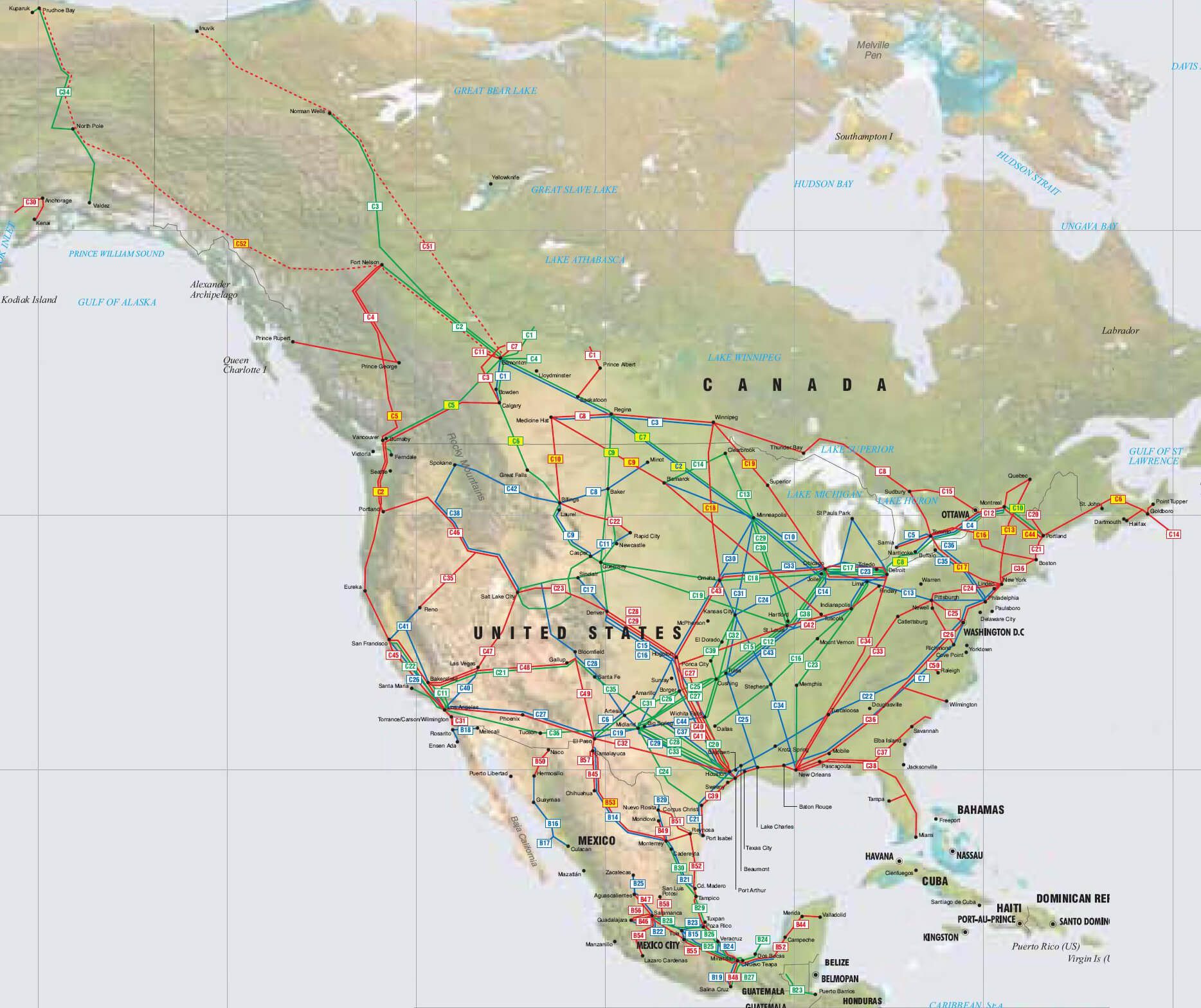 North America pipelines Map