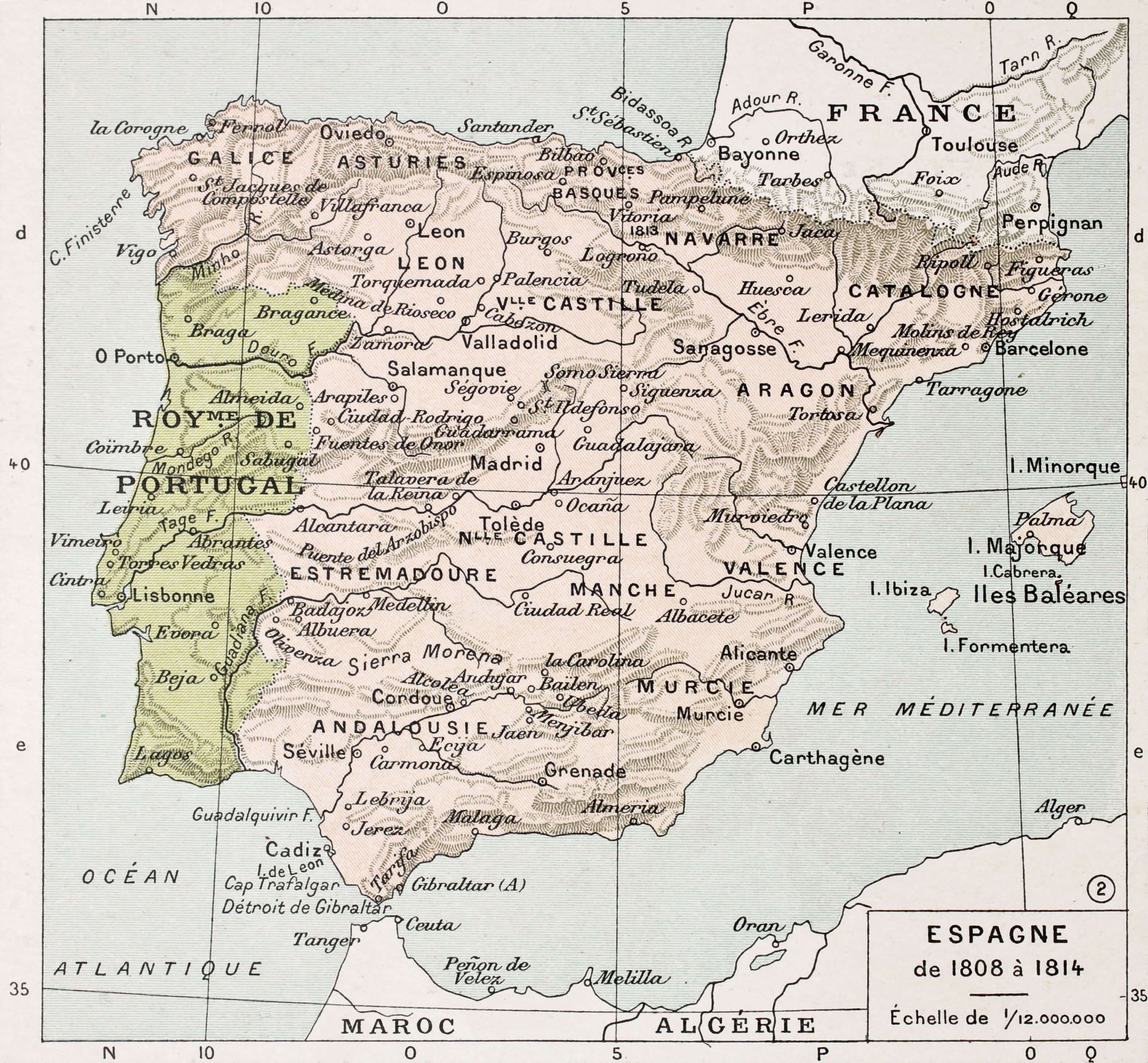 Spain Between 1808 and 1814 Old Map