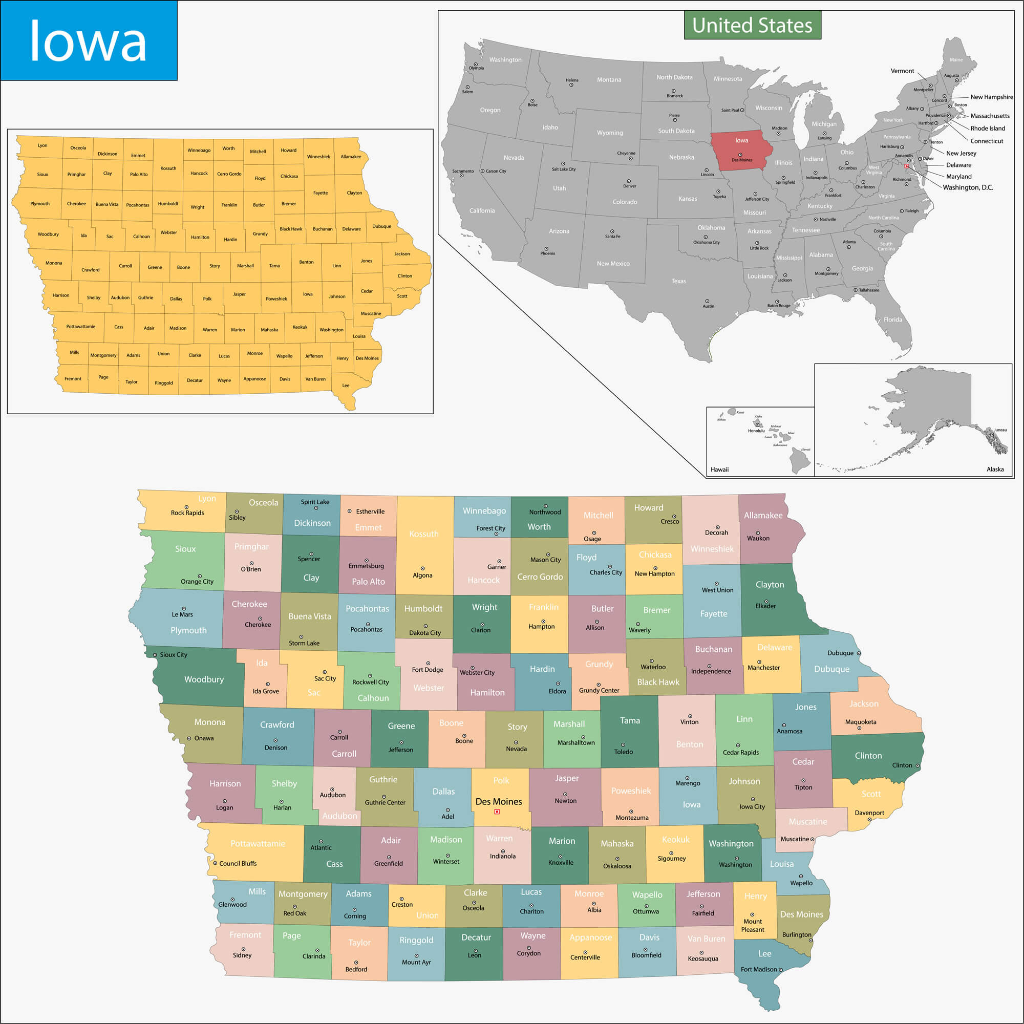 Map of Iowa - Guide of the World
