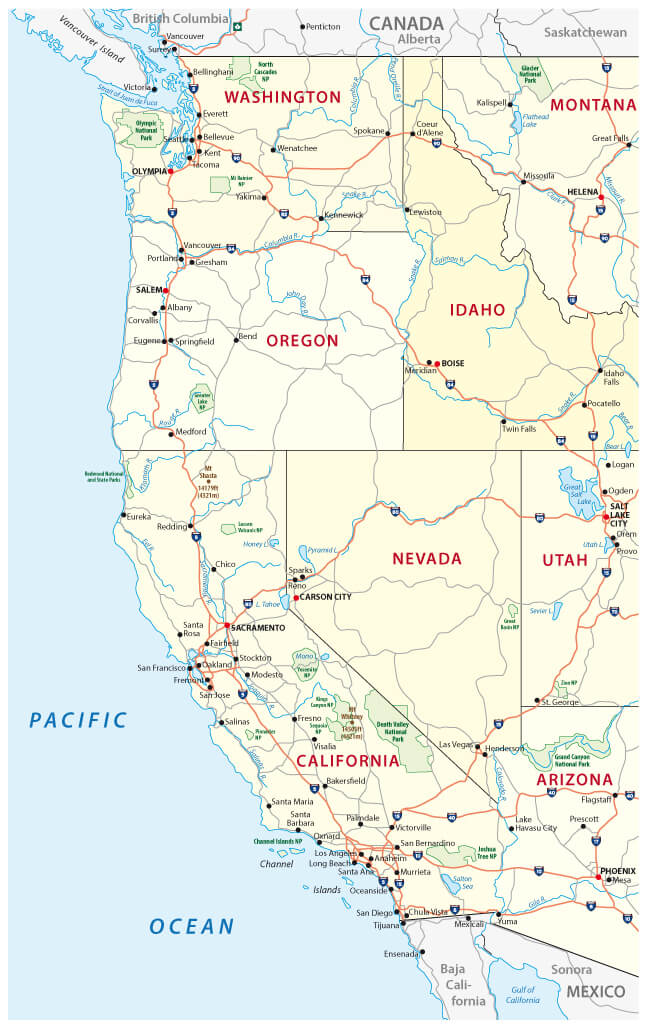 Administrative Map of Neveda and Western United States