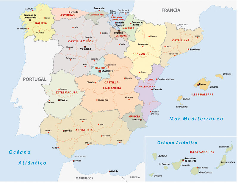 Autonomous communities map of Spain