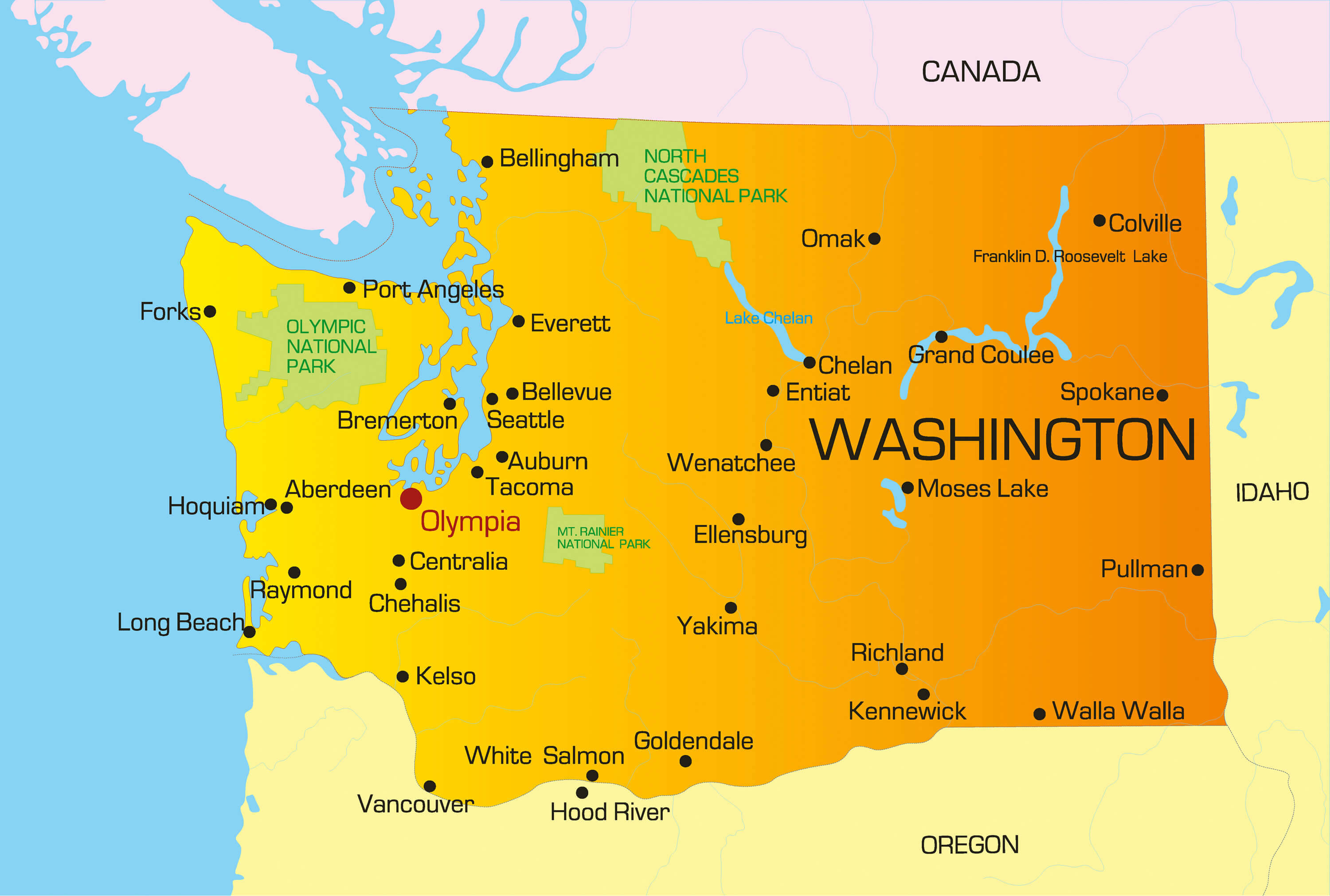 Washington Map - Guide of the World