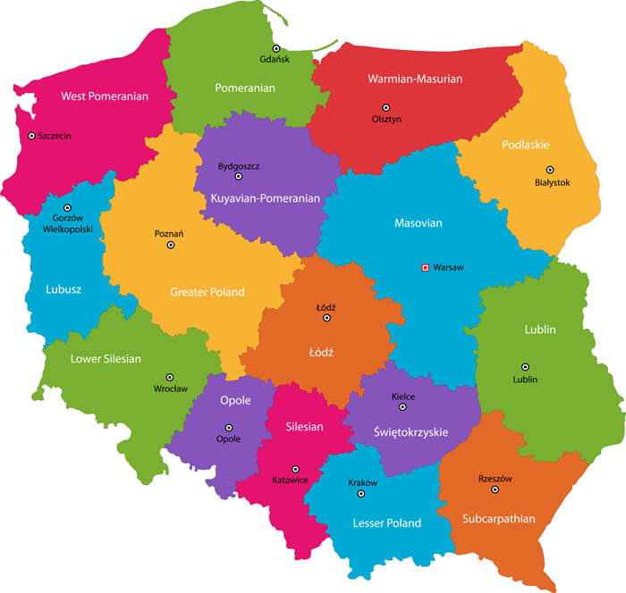 Colorful Administrative Map of Poland