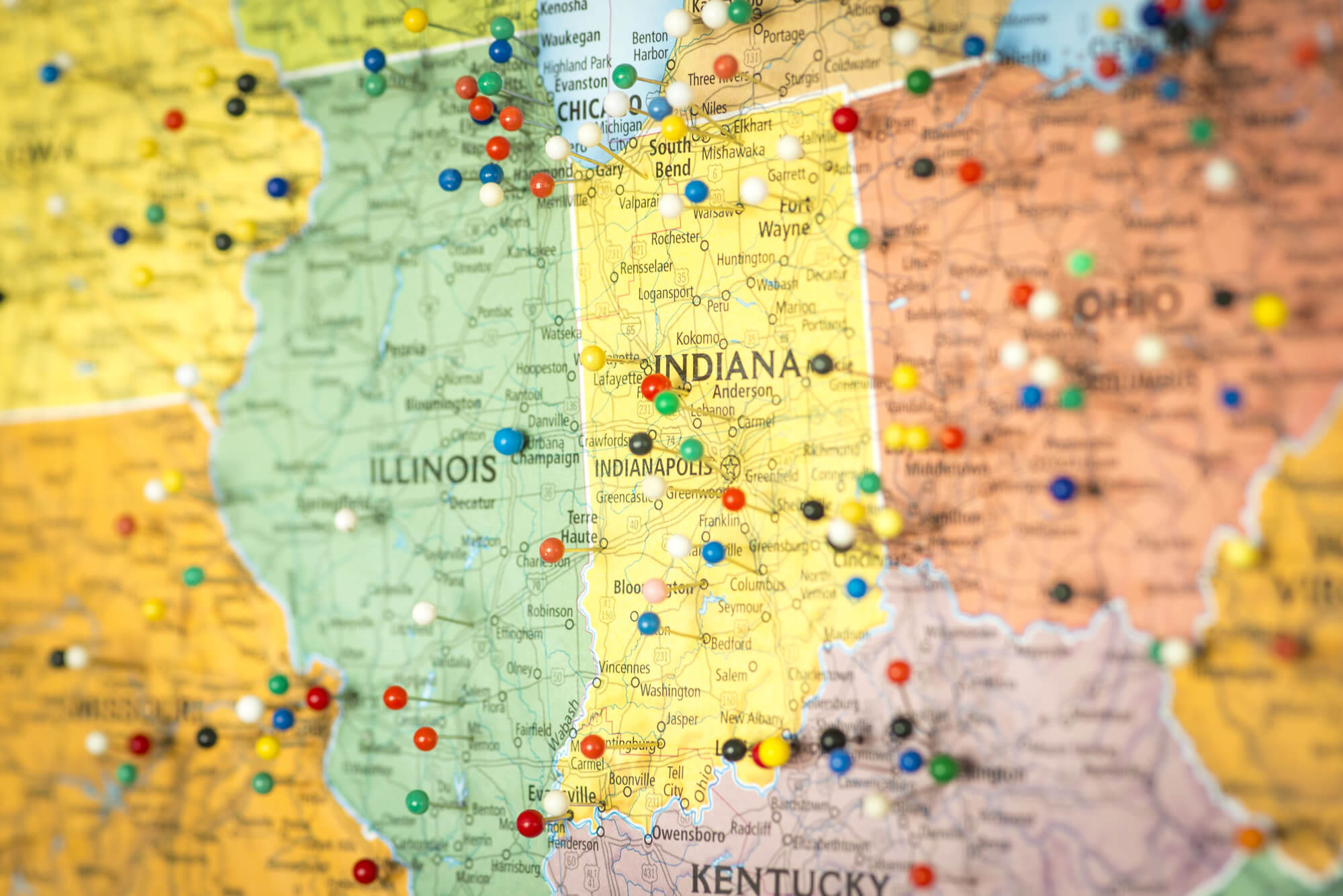 Colorful detail map of Indiana