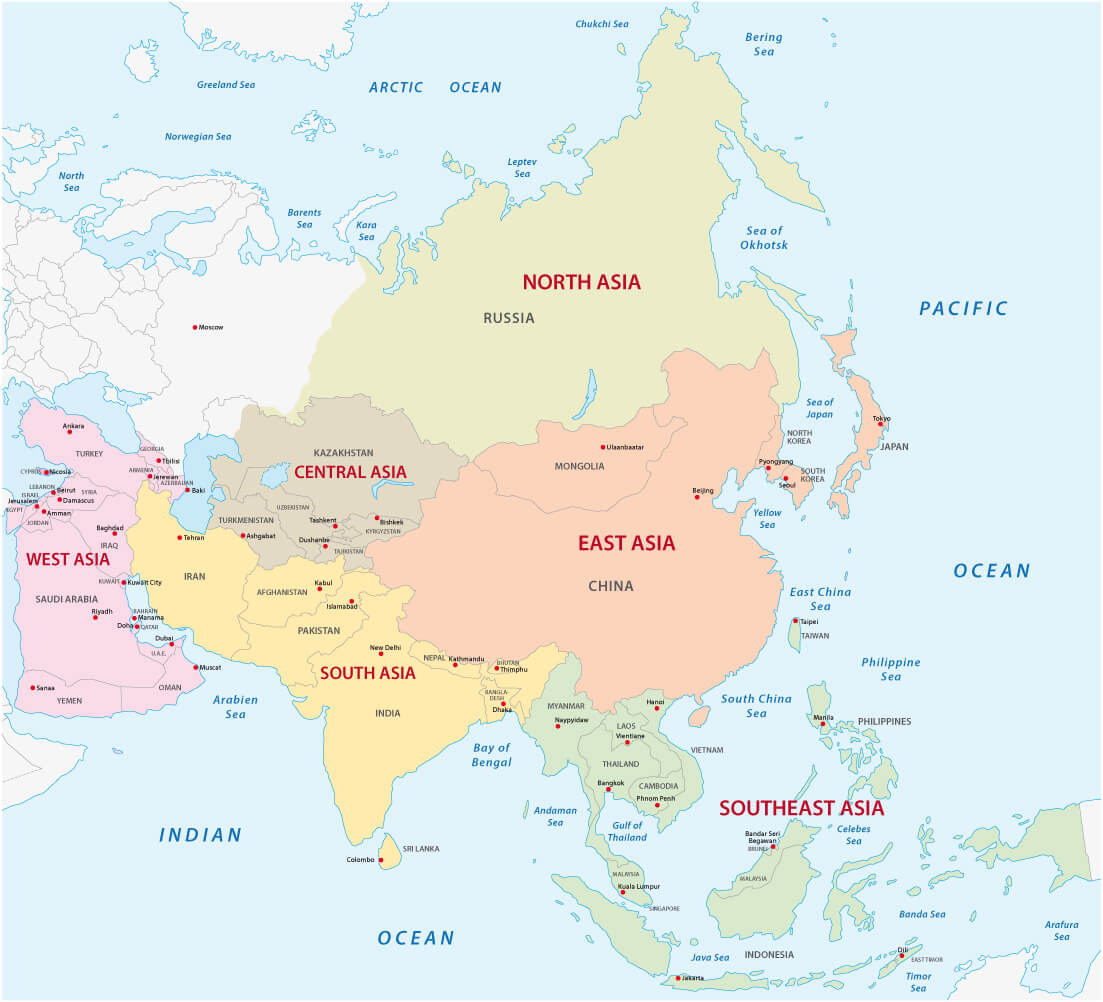 Map Of Asia With Countries And Capitals Asia Map World Map With Images