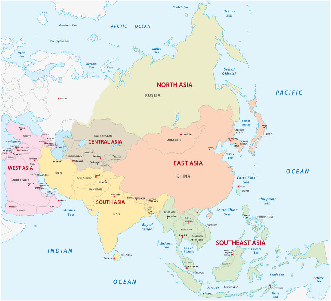 Asia Countries And Regions Map 