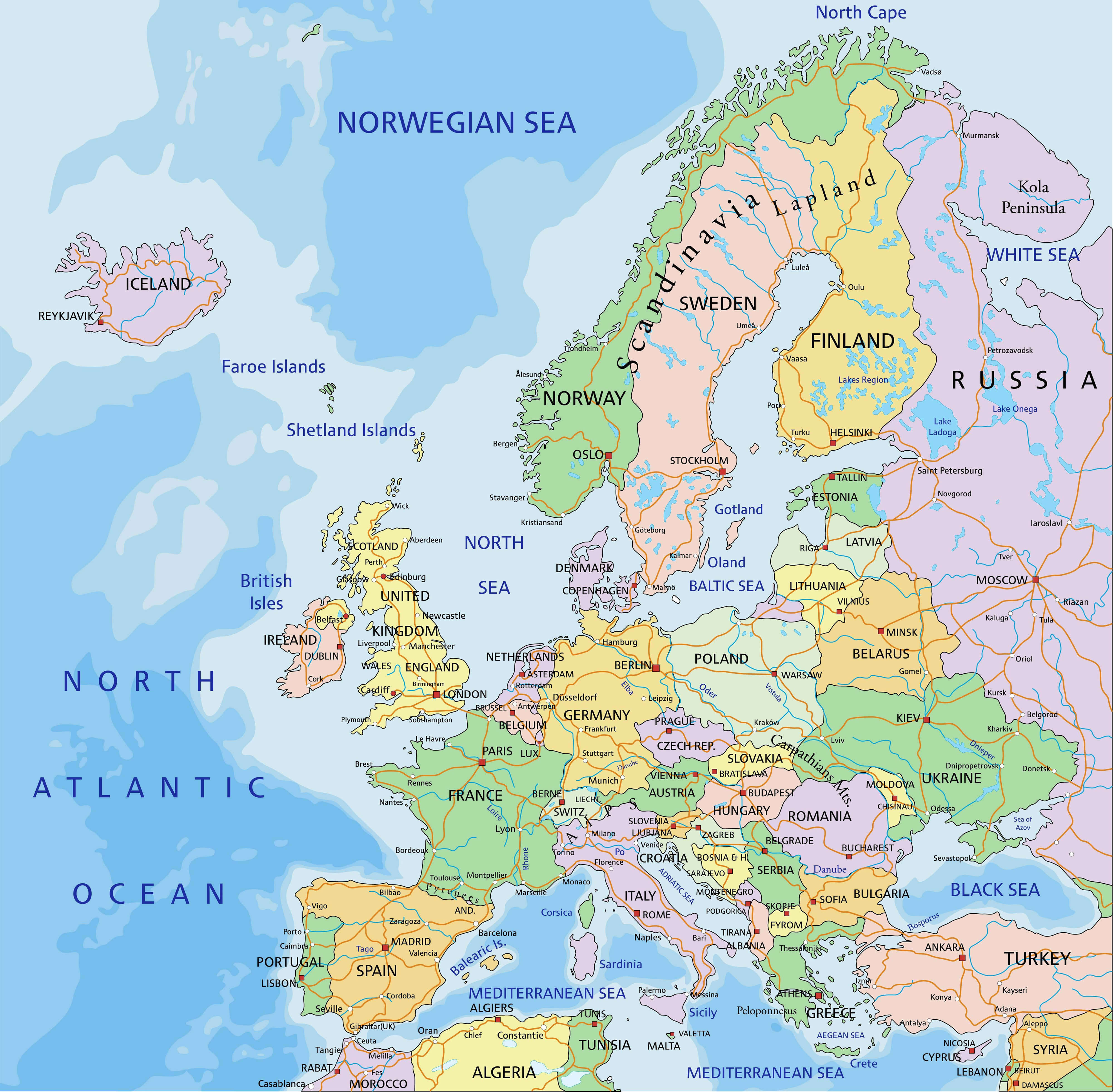 Karte von Europa: Staaten - Medienwerkstatt-Wissen © Medienwerkstatt