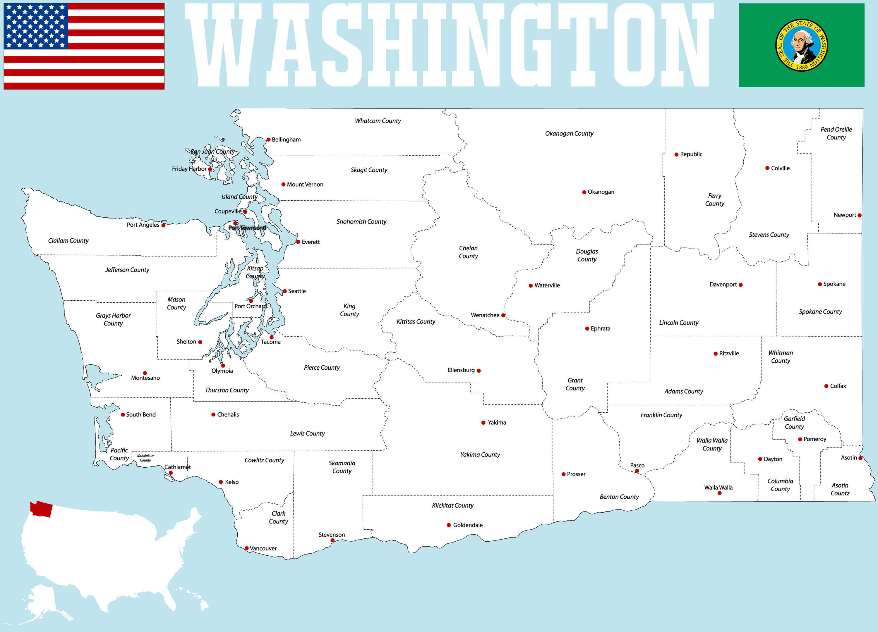 Detailed Map of Washington
