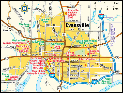 Evansville Map, Indiana