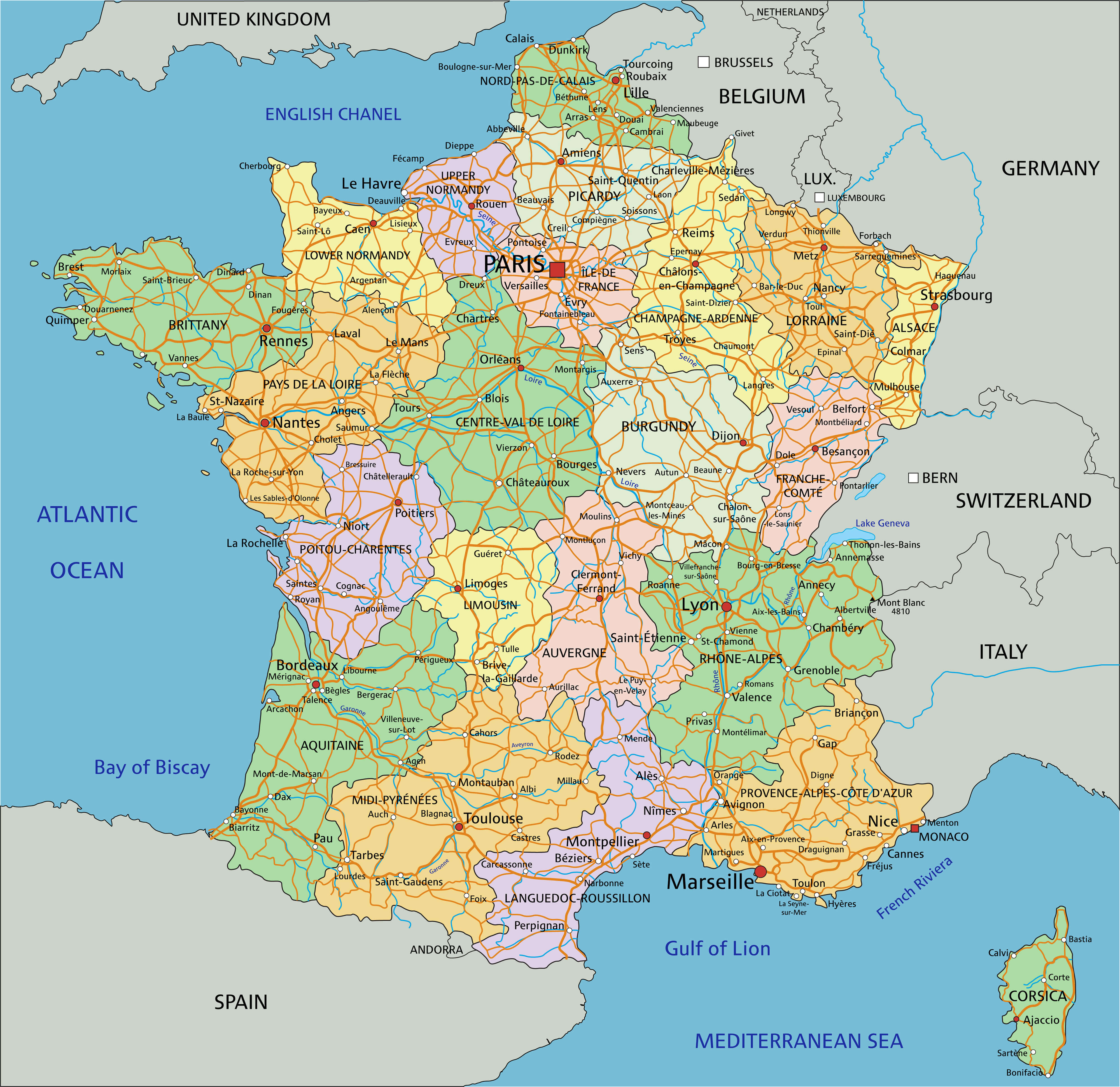 France Political Map With Cities Detailed Political Map Of France Images And Photos Finder