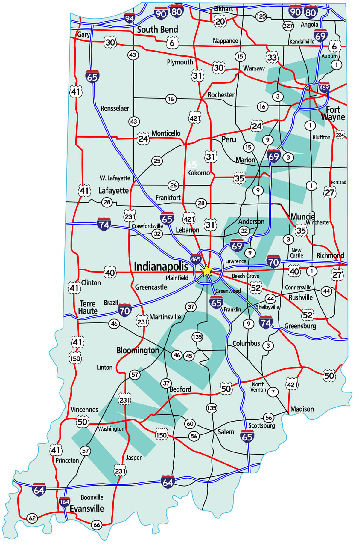 Large Detailed Roads And Highways Map Of Indiana State With All Cities