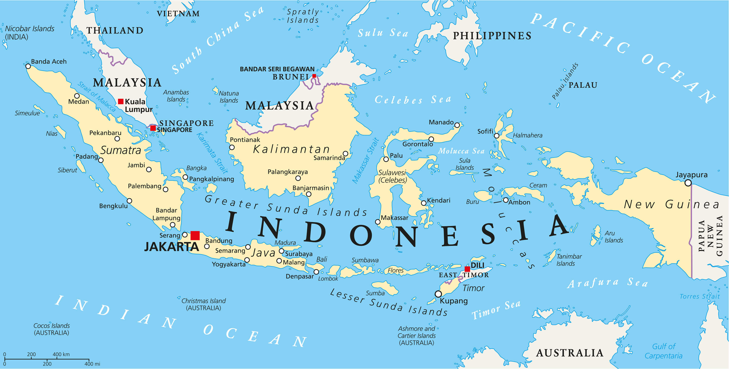 Labeled Map Of Indonesia With States Capital Amp Cities - IMAGESEE