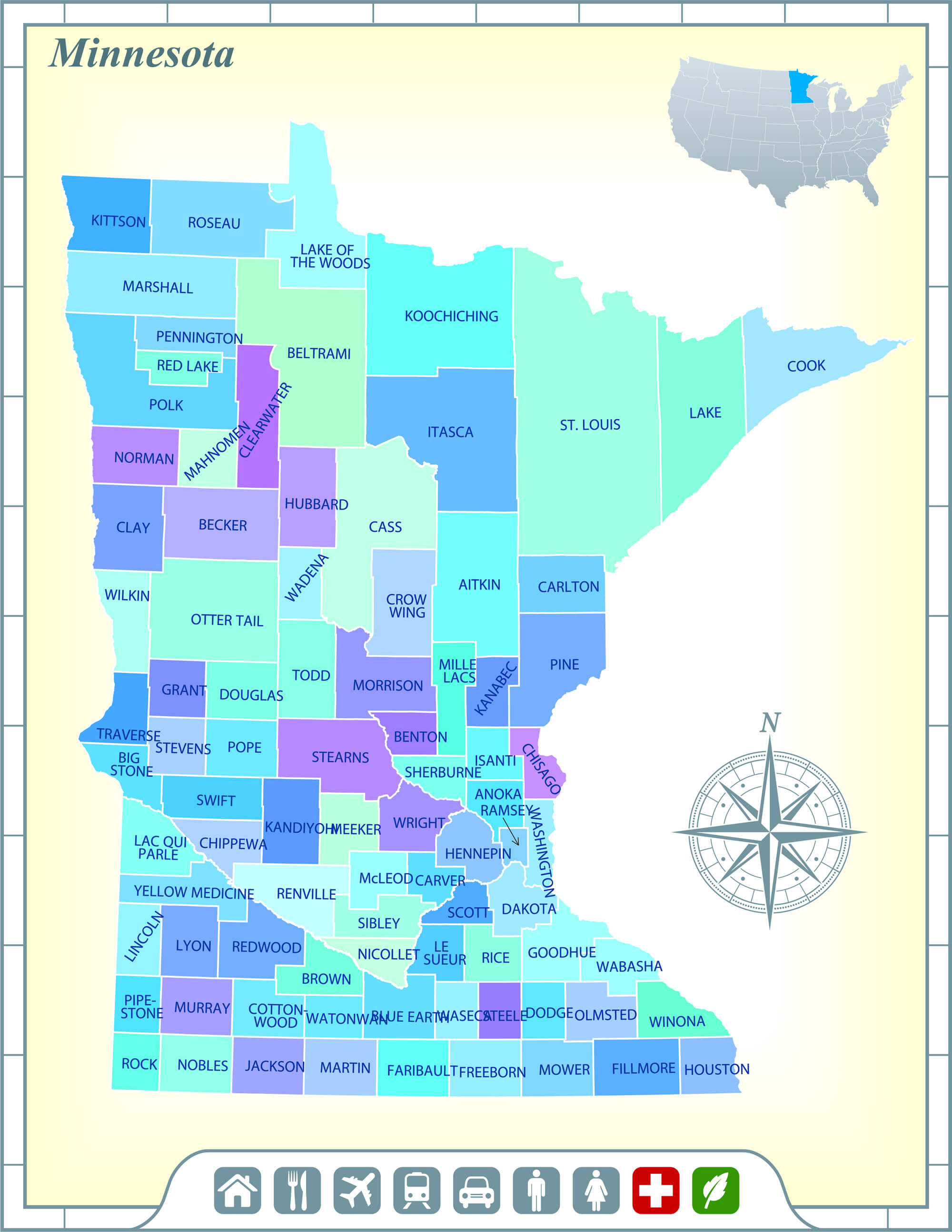 minnesota state map, usa