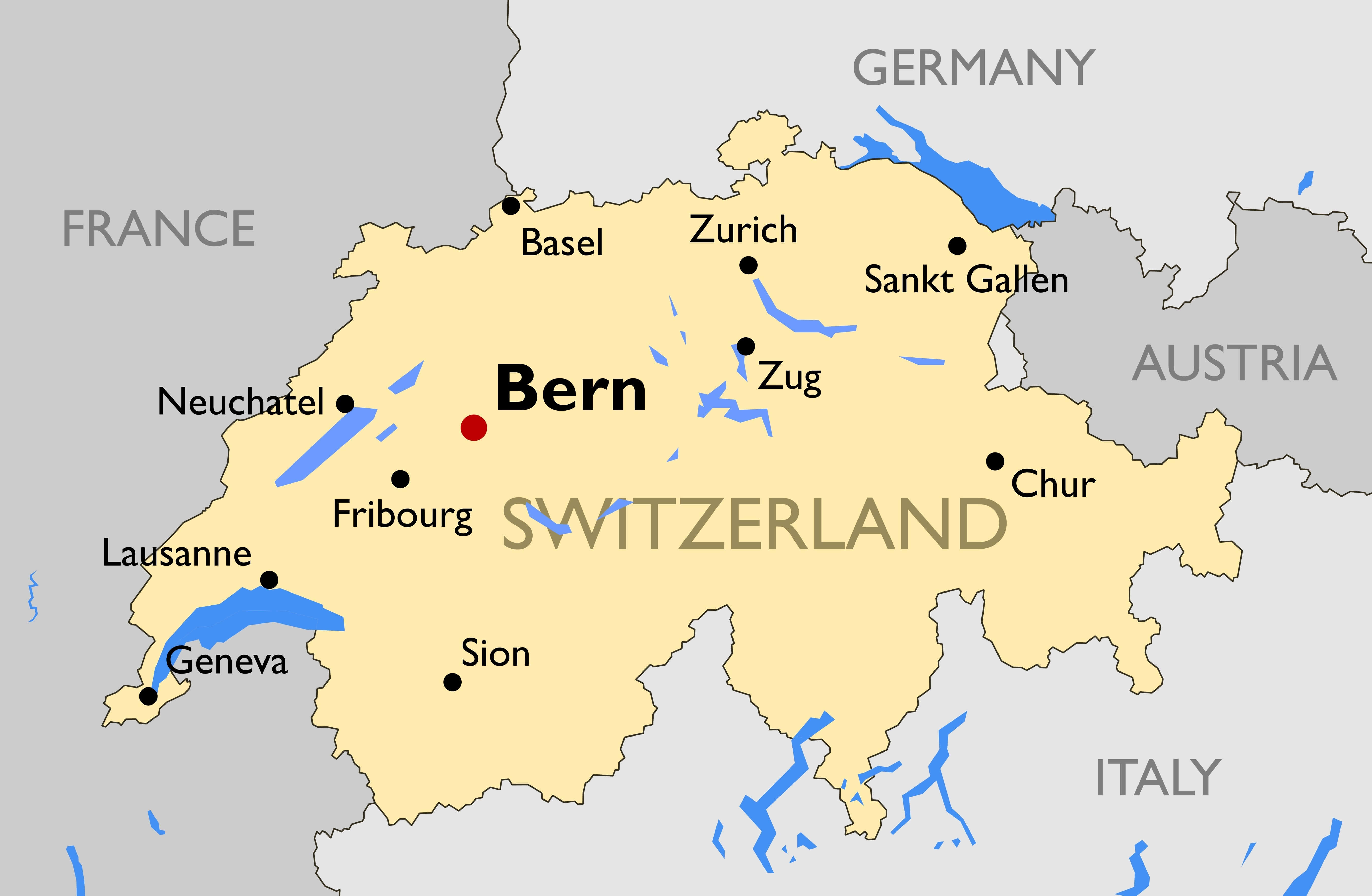 Switzerland Main Cities Map