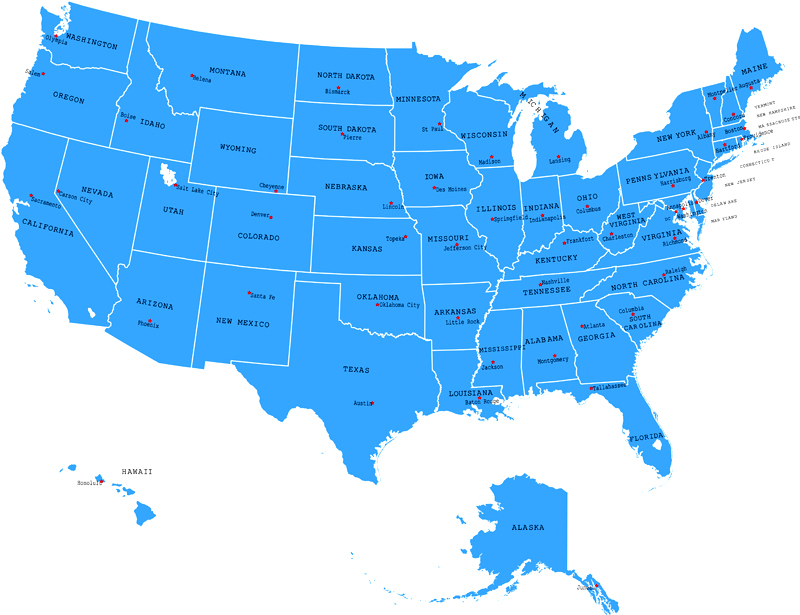 USA Map with states and capitals