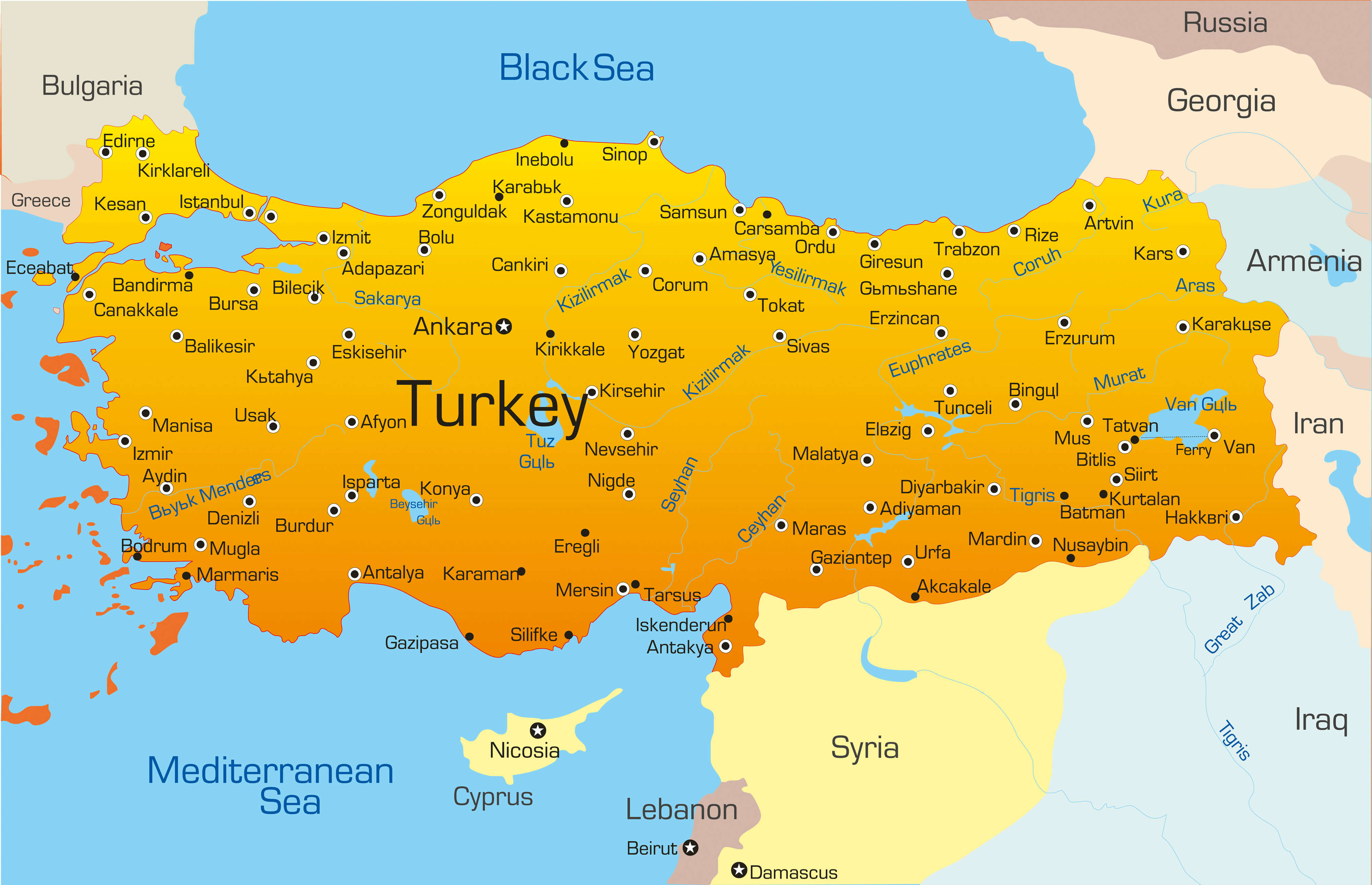 Map Of Turkey And Surrounding Countries Asia 