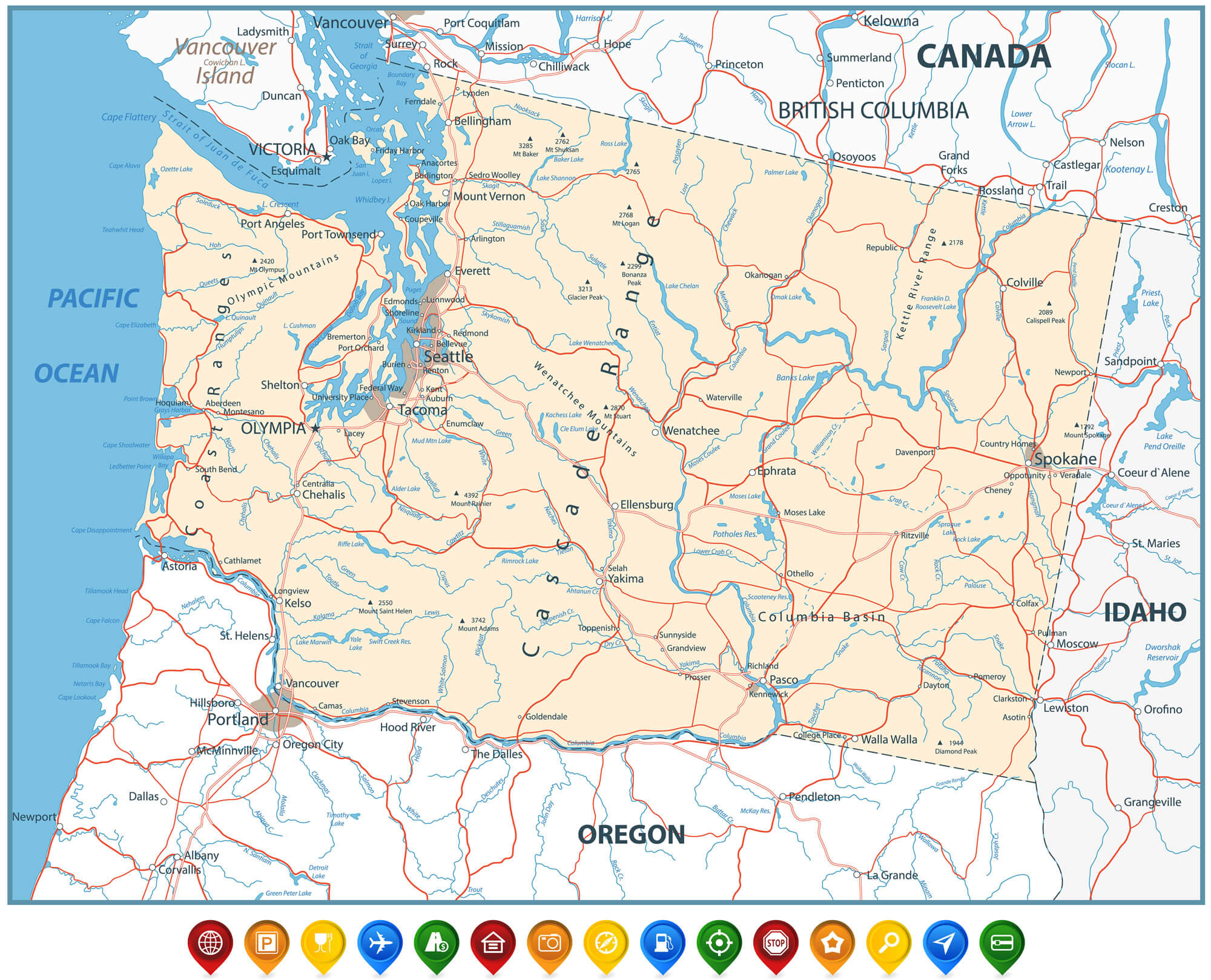 Washington state map USA
