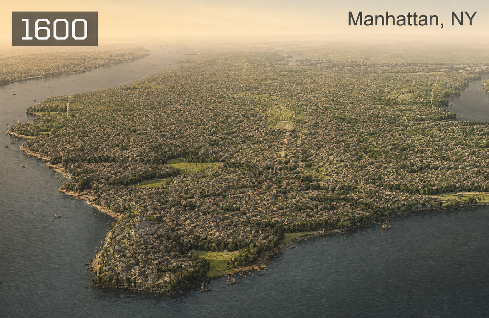 Lower Manhattan 2007 vs 1600 before