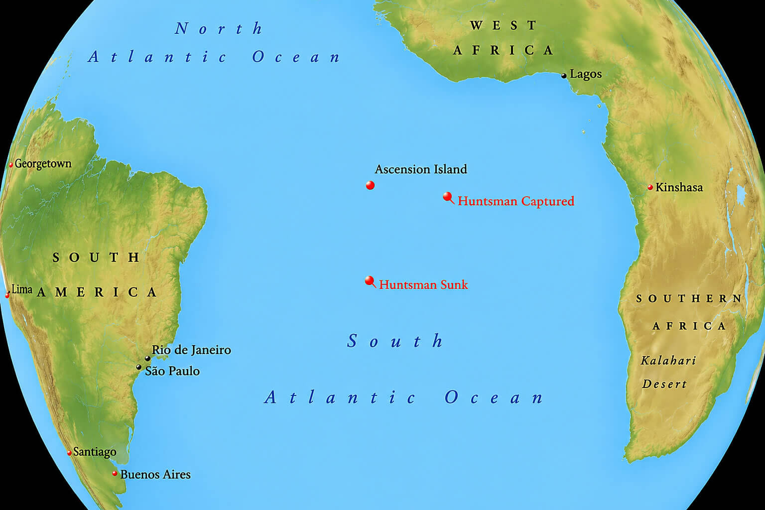 Ascension Island Atlantic ocean map