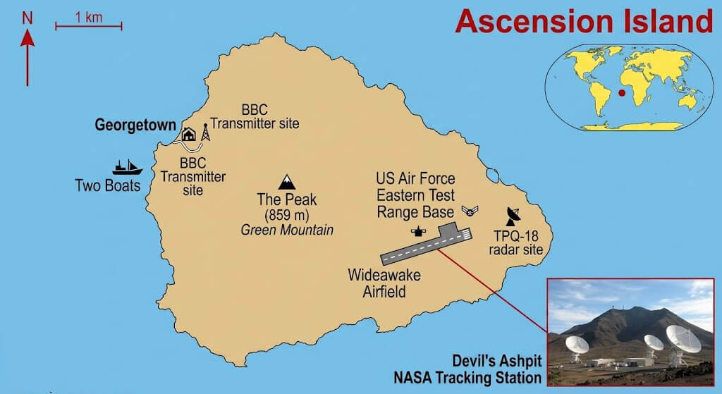 Ascension Island NASA station map