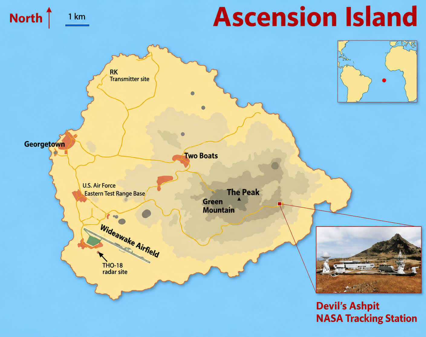 Ascension Island NASA tracking station map