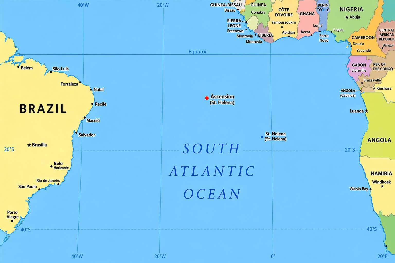 Ascension Island South Atlantic ocean map