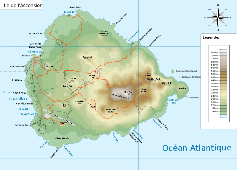Ascension Island topographic map in French