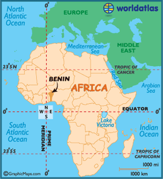 Benin Map 28 Map showing Benin in West Africa within the African continent.