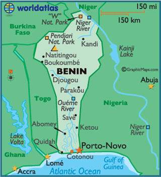 Benin Map 29 Map of Benin showing cities, rivers, and neighboring countries.