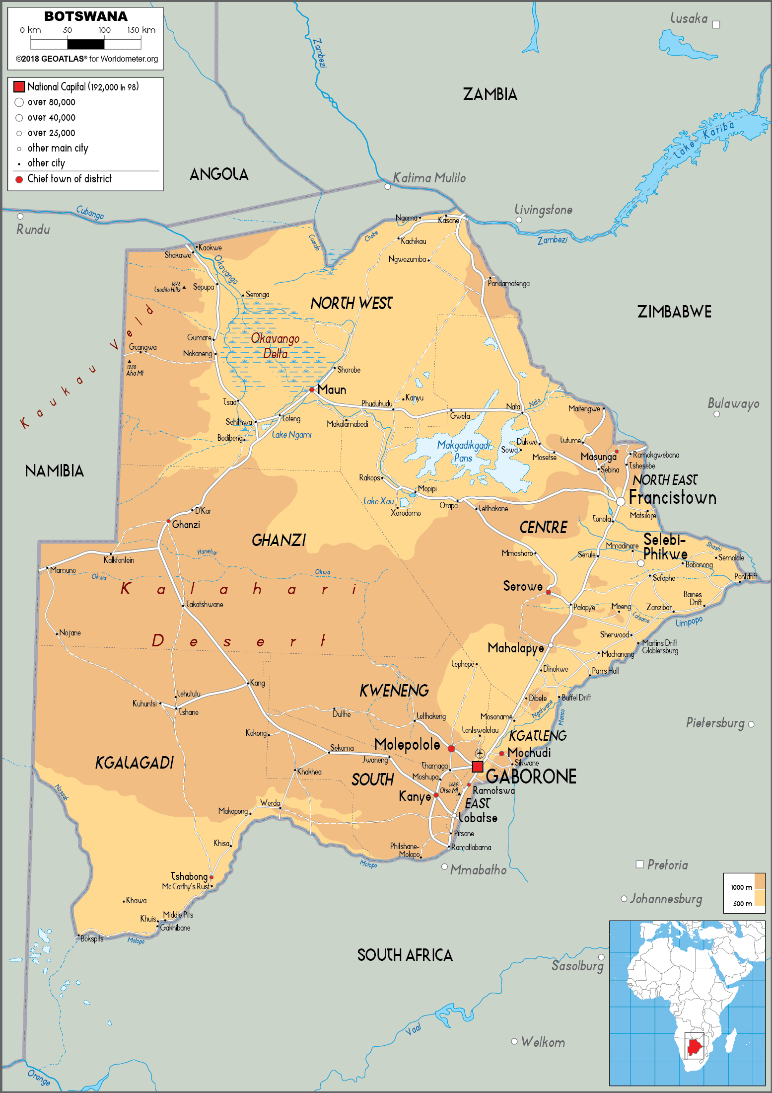 Botswana Map 38 Botswana physical map