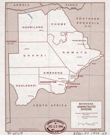 Botswana Map 41 Districts of Botswana in 1977