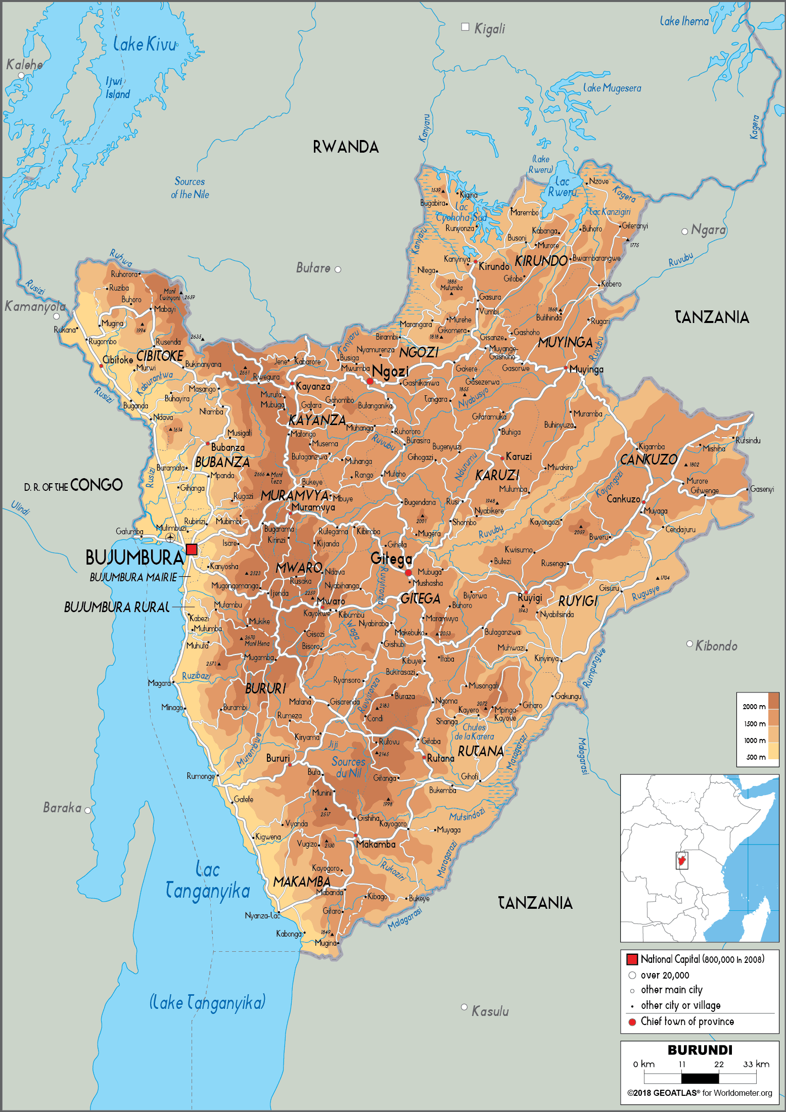 Burundi physical map