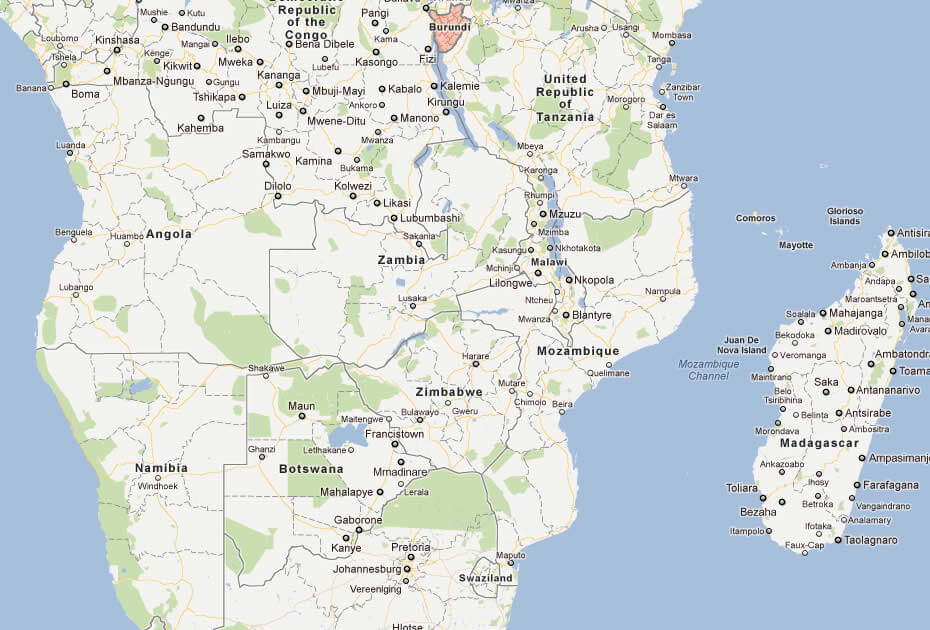 Map showing Burundi’s position in East Africa with nearby countries.