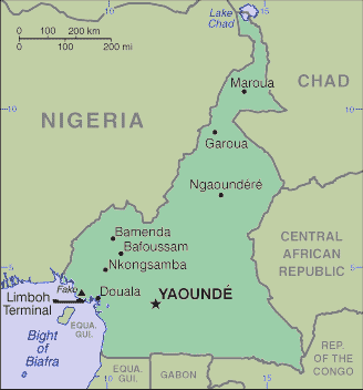 Map of Cameroon showing Yaoundé, Douala, and surrounding borders.