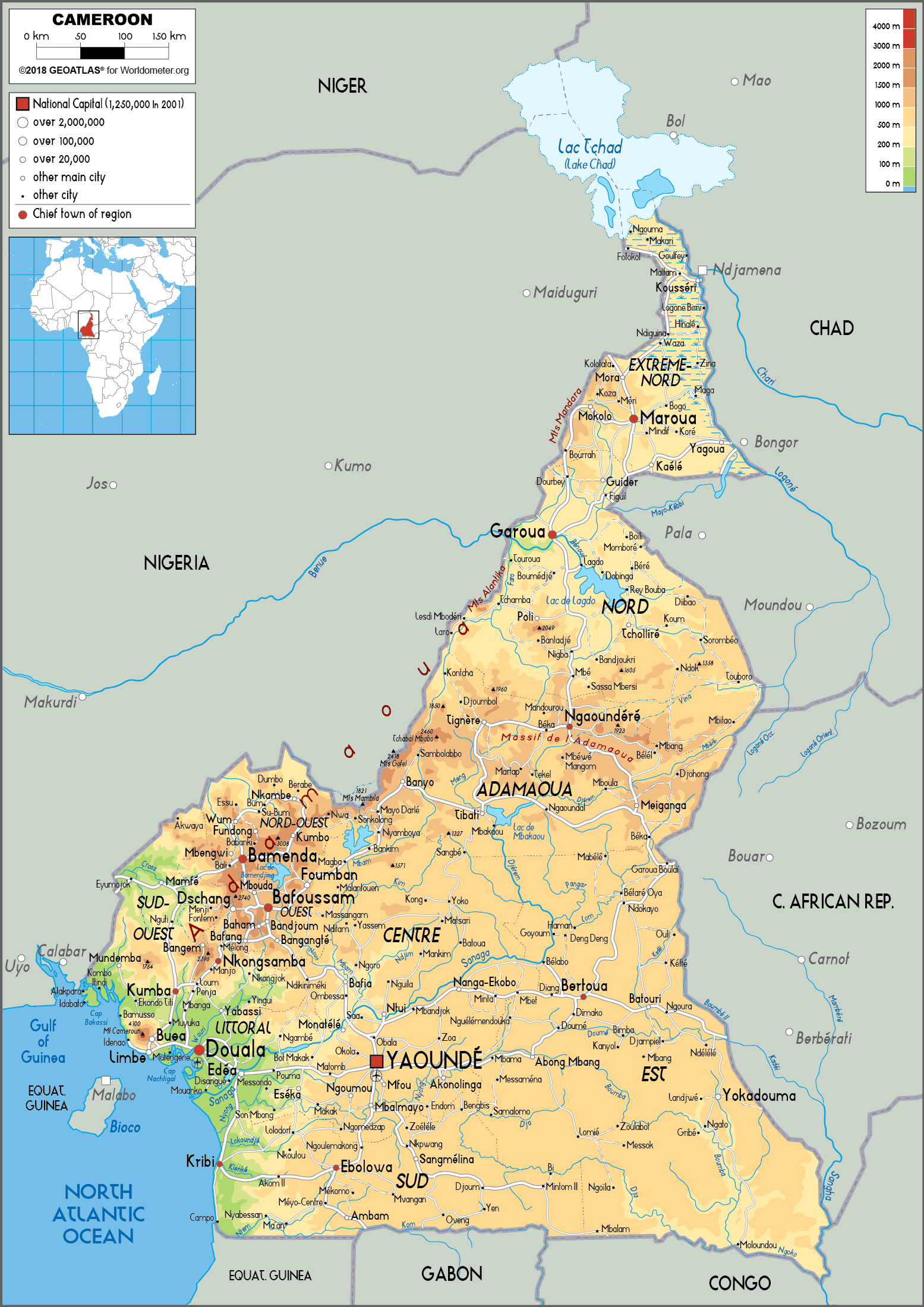 Cameroon physical map