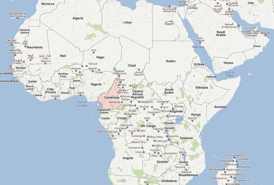 Map of Africa highlighting Cameroon and its neighboring countries.