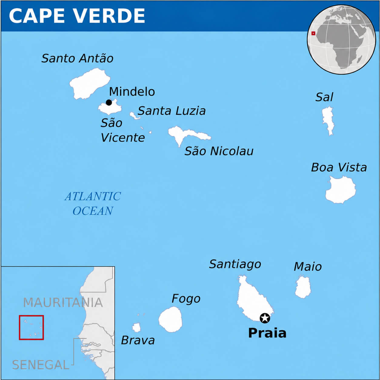 Cape Verde country map with capital