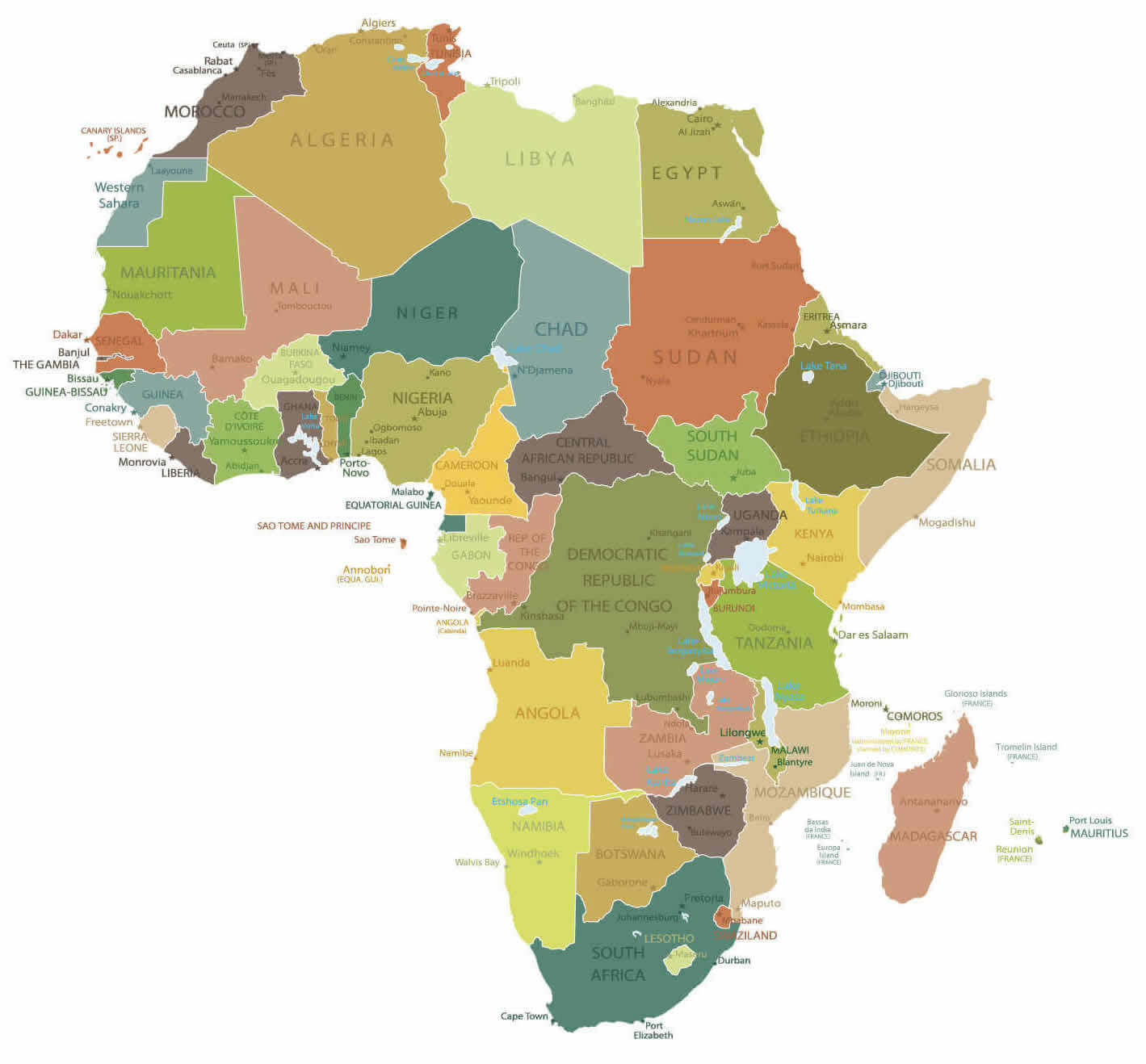 Countries map of Africa with cities