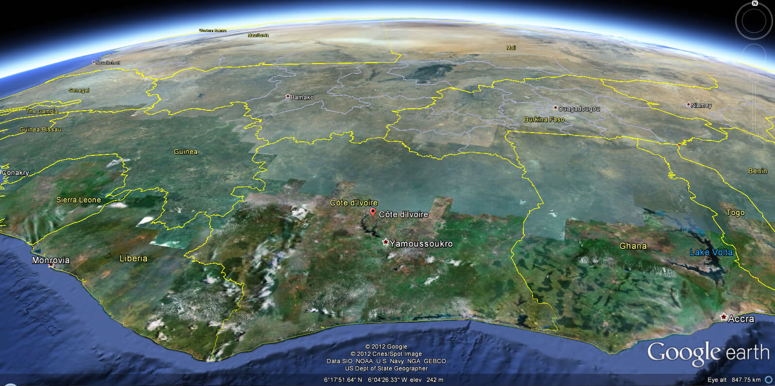 Cote d'Ivoire Earth map
