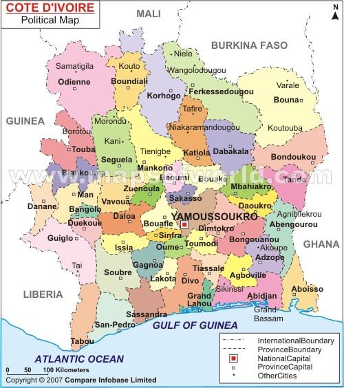 Cote d'Ivoire political map
