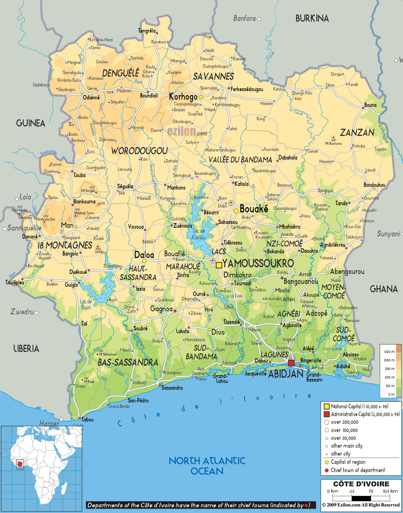 Ivory Coast physical map