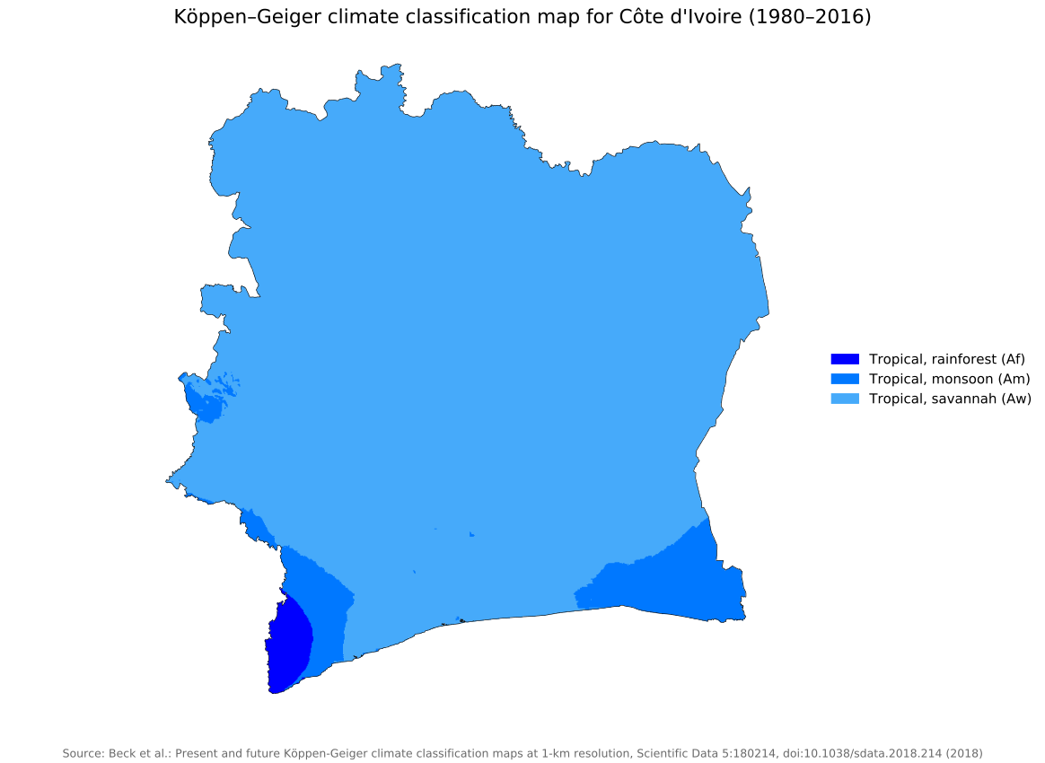Koppen geiger map Cote d'Ivoire present