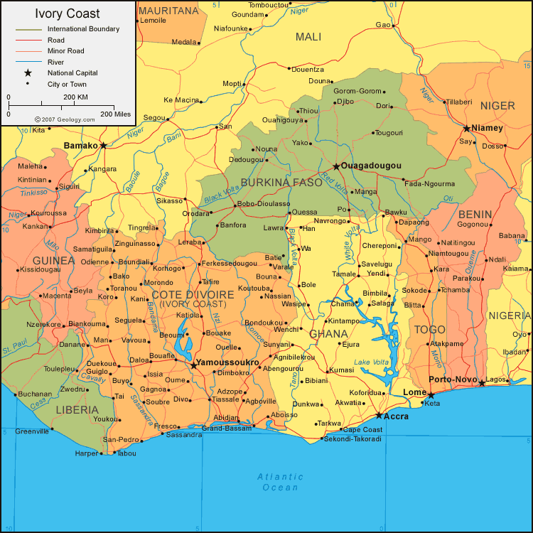Map of Cote d'Ivoire