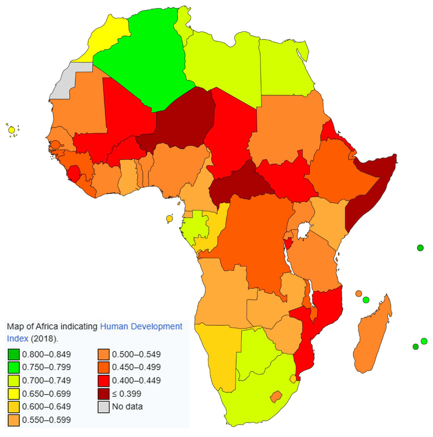 Map of Africa indicating human development index