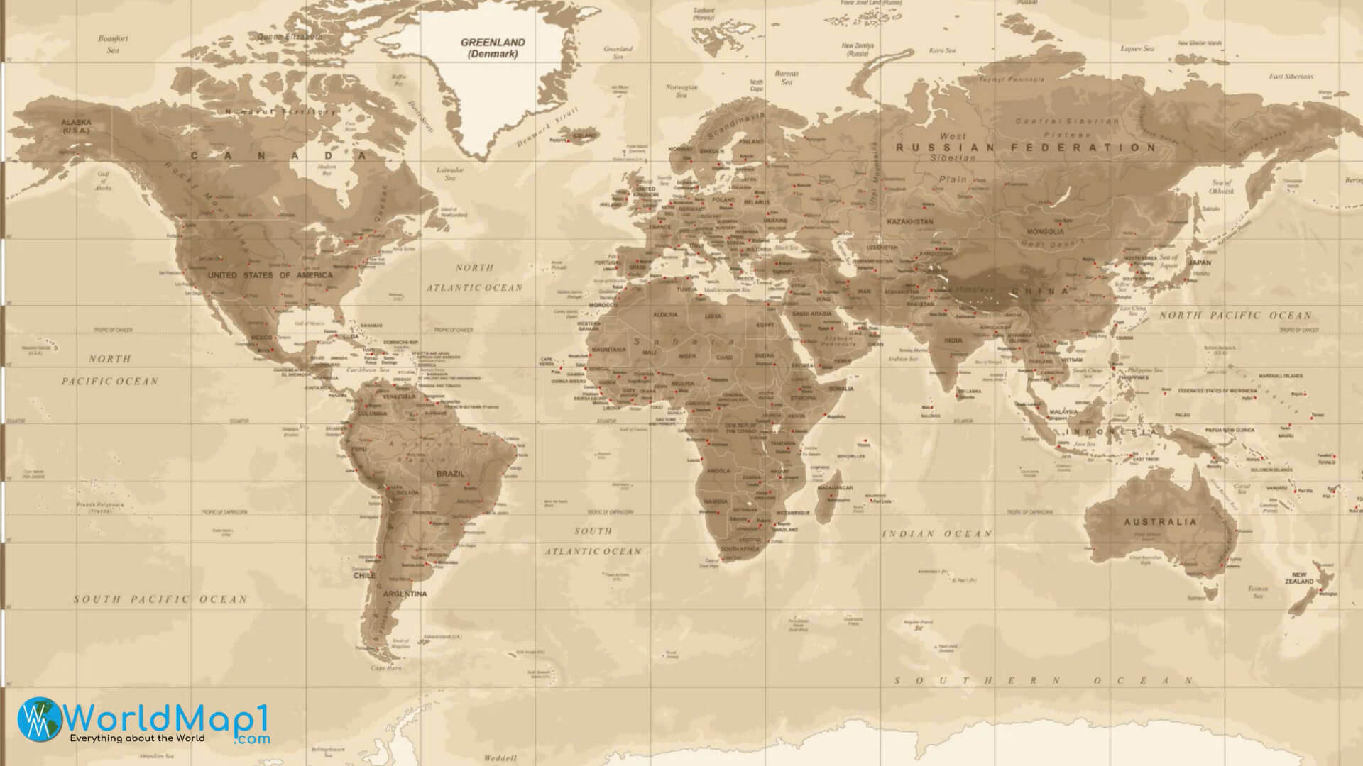 World countries and regions map