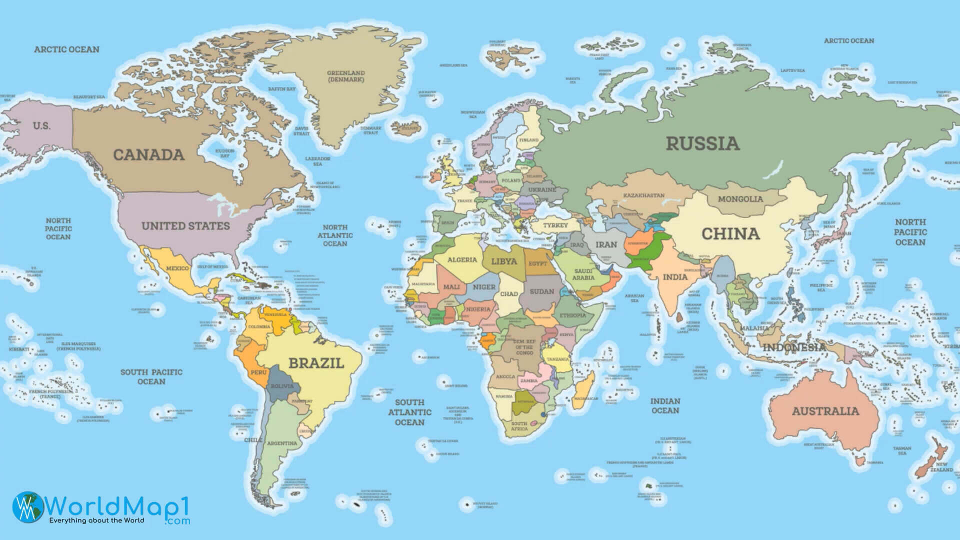 World map with Africa countries