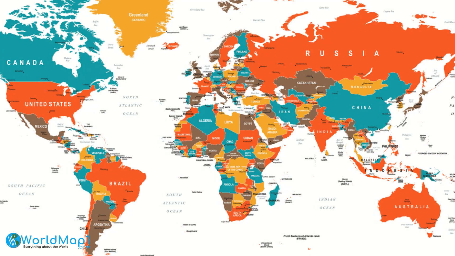 World map with countries border