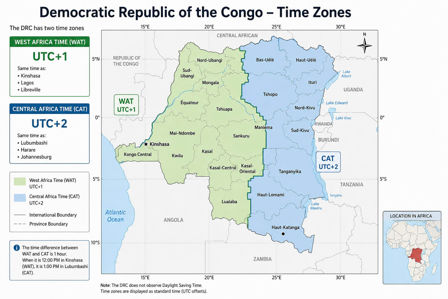 Democratic Republic of the Congo time zone map