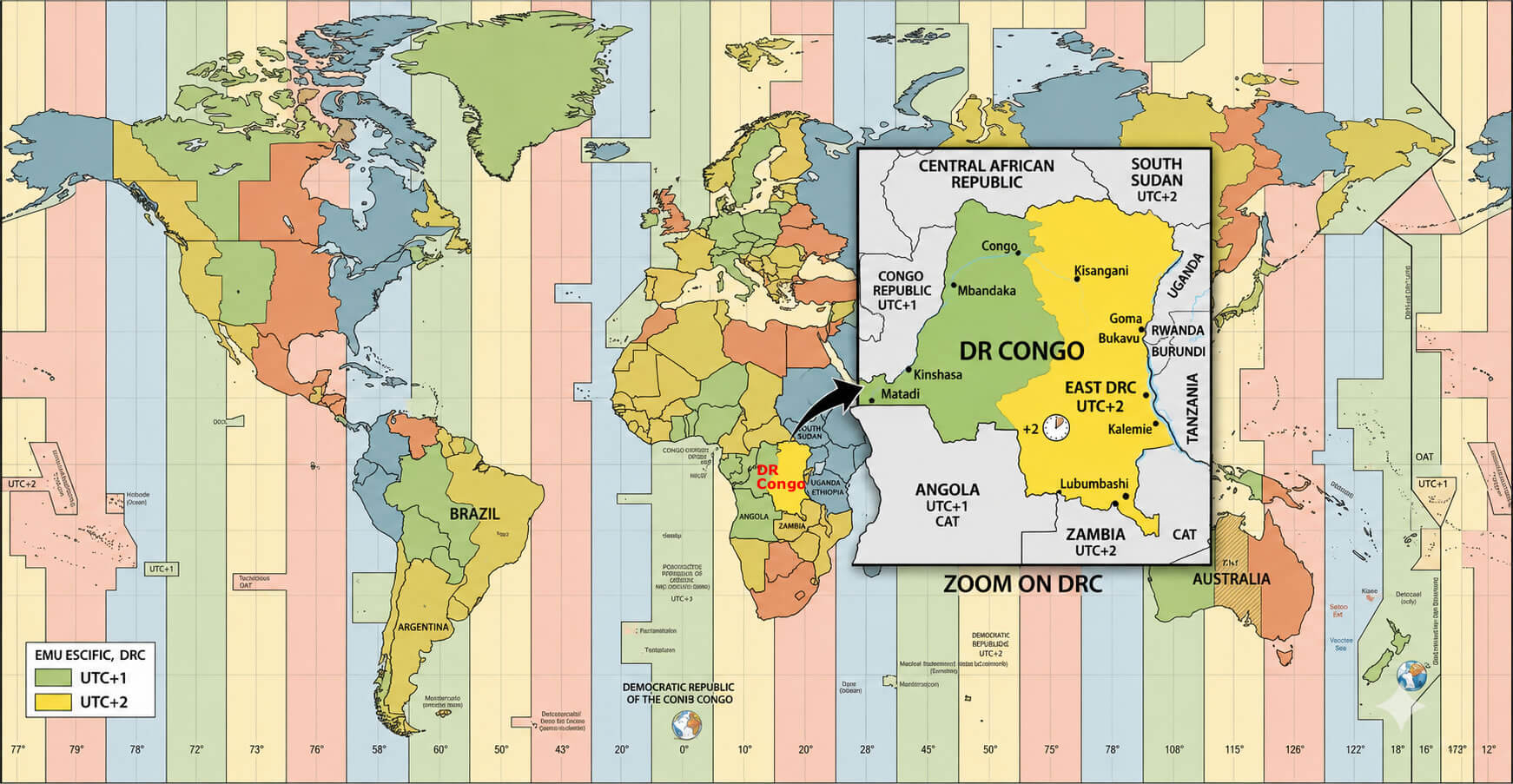 Democratic Republic of the Congo World time zone map