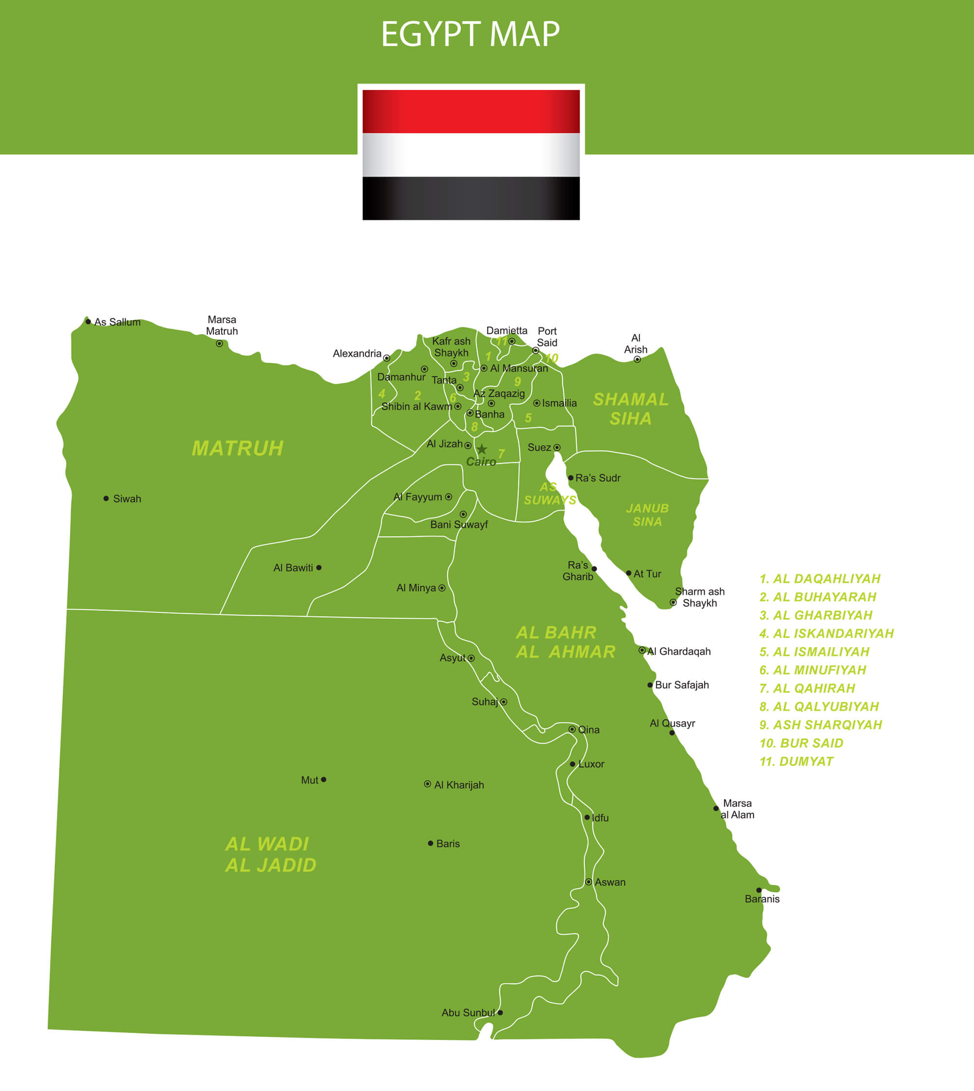 Egypt map with cities and rivers